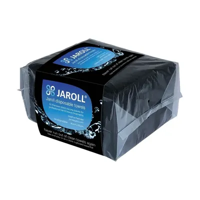A pack of black disposable towels under the manufacturer's own JAROLL label