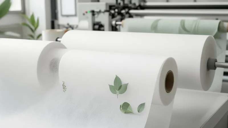 Nontissé spunlace blanc défilant sur une ligne de production